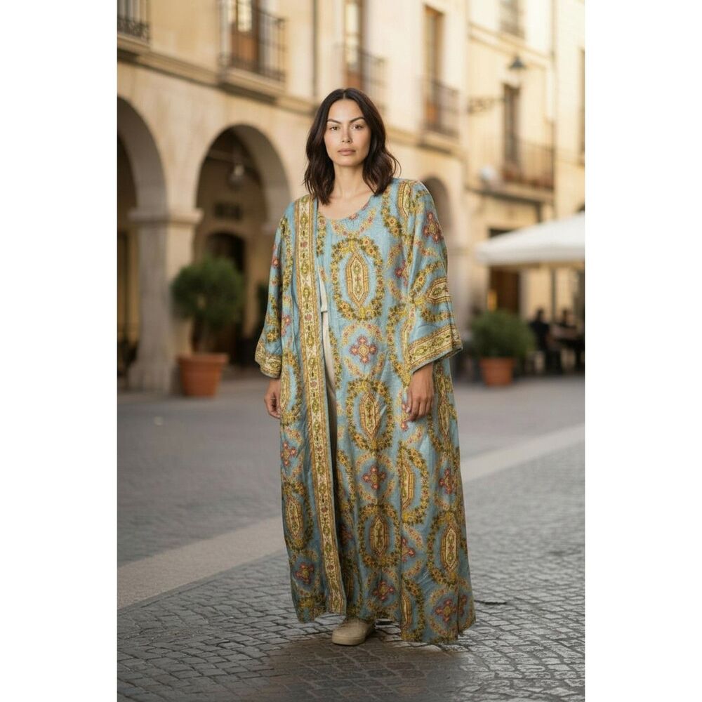 Diana Dean Julius Lonschein Vintage 1970s Floral Caftan Kaftan Dress One Size